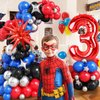 Spider 3rd Birthday Decorations for Boys, Royal Blue Black Red Silver Balloon Garland Arch Kit with 40 Inch Red Number 3 Balloon Tower, Spider 3rd Birthday Balloons for Kids Superhero Theme Party