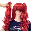 SWACC Long Curly Double Claw Clip on Ponytail Wig Synthetic Pastel Colorful Cosplay Daily Party Wig for Women and Kids with Wig Cap (Red)
