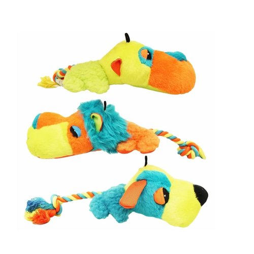 Dog Toy Plush Squeaker Fatheadz with Rope Tail Choose Dog Monkey Lion or All 3 (Set of All 3 Toys)