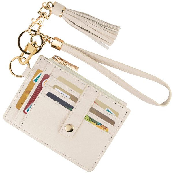 KNGITRYI Small Wallet for Women RFID Card Holder,Wristlet Keychain with Wallet,key chain wallet women Wristlet Wallets for Women（Beige）