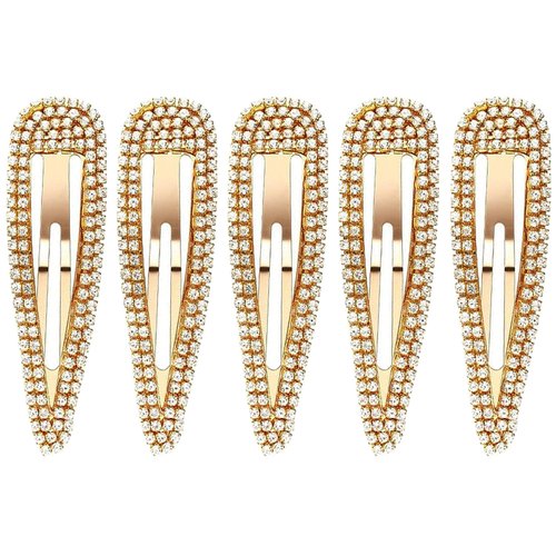 5Pcs Rhinestone Snap Hair Clips, Water Drop Crystal Snap Hair Barrettes, Glitter Shining Metal Snap Hair Clips, Glittering Hairpins Headwear Hair Accessories for Girls Women