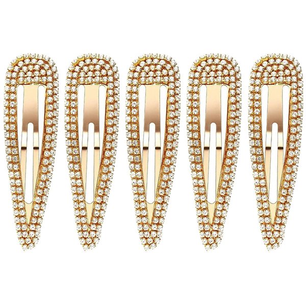 5Pcs Rhinestone Snap Hair Clips, Water Drop Crystal Snap Hair Barrettes, Glitter Shining Metal Snap Hair Clips, Glittering Hairpins Headwear Hair Accessories for Girls Women