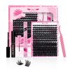 Lash Extension Kit 168 Pcs Individual Lashes Soft Cluster Lashes with Lash Bond and Seal Lash Remover Lash Applicator Eyelash Extension Kit Easy to Apply at Home(Considerate,D-8-18mix Kit)