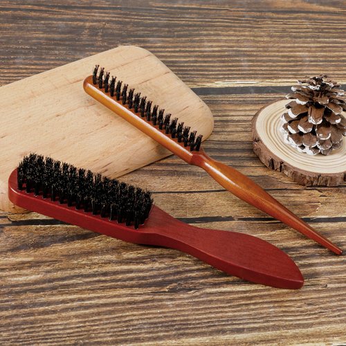 Pure Boar Bristle Hair Brush for Women and Beard Brush for Men, Slick Back Hair Brush Teasing Brush Edge Brush with Natural Wood Handle, Use for Detangling, Smoothing, Wave Styles, Restores Shine