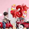 32 Inch 3 Balloon Number, Red Balloons, Red Confetti Latex Balloon Foil Balloons Mylar Balloons 3 Birthday Balloon for Anniversary Supplies Kids Birthday Party