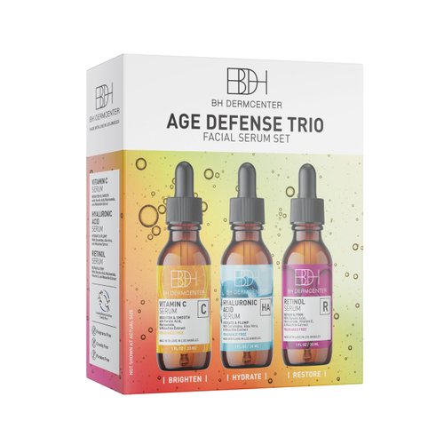 BH Dermcenter Age Defense Trio Anti-Aging Serum Set for Face and Eyes - Vitamin C, Retinol, Hyaluronic Acid Face Serum for Men and Women - 30ml Each - Paraben Free, Cruelty Free