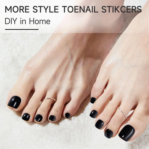 DUKASOU Semi Cured Gel Toe Nail Strips,32 Pcs Toe Nail Stickers Full Nail Wraps(Black),Long Lasting Gel Nail Strips with UV Light,UV Nail Strips Nail Art Stickers Easy to Apply