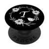 Cell Phone Pop Out Holder,White and Black Floral Letter T PopSockets PopGrip: Swappable Grip for Phones & Tablets