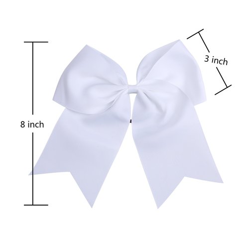 8 Inch Cheerleader Bows Ponytail Holder Solid Color Cheerleading Bows Hair Tie (White)