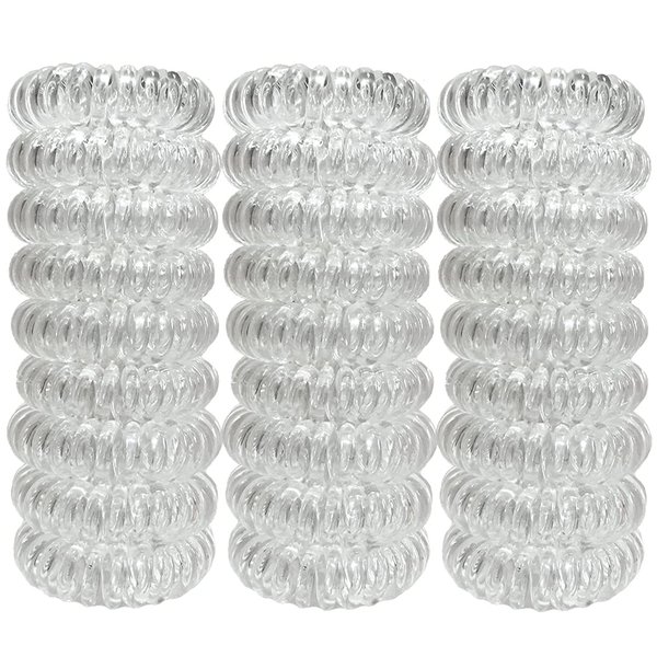 RN BEAUTY 27 Pieces Spiral Hair Ties Phone Cord Hair Ties Waterproof Elastic Traceless Coil Hair Ties Clear Colorless Hair Bands Ponytail Holder Coil Reazana Diam. 1.58inch(4cm) No Crease Hair Coils