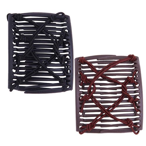 2 Pieces Adjustable Elastic Hair Comb Stretchy Plastic Double Comb Banana Hair Clip No Crease Hair Pins Hair Accessories for Women Curly Thick Wavy Hair Ponytail (Black,Coffee)