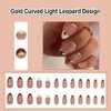 ANDGING French Tip Press on Nails Almond Short Fake Nails with Gold Curved Light Leopard Design Glue on Nails for Women Acrylic Gel Stick on Nails with Glue False Nails for Wedding Birthday 24Pcs L56
