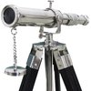ECTORIA Nautical Collectible Silver Brass Handmade 10" Telescope with Black Wooden Tripod Stand Nautical Gift.