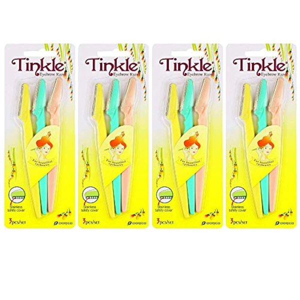 Dorco Tinkle Eyebrow Razors for Women, Dermaplane Razor 3 Razors , Eyebrow Trimmer Dermaplaning Tool for Safe and Easy Thanksgiving Gift, Stocking Stuffer (4 Packs of 3)