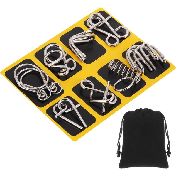Yilloog Metal Wire Puzzle Set of 8 with Pouch, Brain Teaser Puzzles IQ Test Puzzle Ring Disentanglement Unlock Interlock Game Trick Metal Puzzle for Party Favor Challenge(A Style)