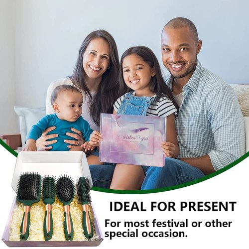 4 Pcs Hair Brush Set,Anti Static Massage Oval Comb,Detangling Brush Round Hair Brush Vent Hair Brush,Flexible Soft Pin Bristles for Long Thick Curly Wavy Dry Damaged Hair