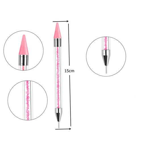 HIGHROCK Dual Ended Nail Rhinestones Picker Pencil Nail Art Design Dotting Pen, Nail Art Decoration Tool with 2 Extra Wax Head (PINK)