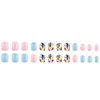 Summer Press on Nails Short Square Coconut Tress Fake Nails Fresh Summer Tropical Rainforest Beach Designs Acrylic False Nails Glossy Pink Blue Color Glue on Nails for Women Girls
