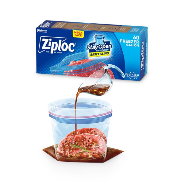 Ziploc Gallon Food Storage Freezer Bags, New Stay Open Design with Stand-Up Bottom, Easy to Fill, 60 Count