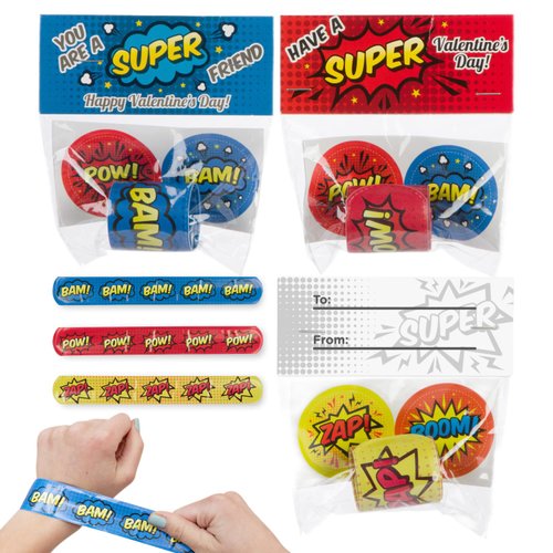 30 Superhero Valentines Slap Bracelets for Kids - Valentine's Day Cards for Kids' School Classroom - Valentine's Day Gifts for Kids - Class Valentine's Exchange - Kids' Valentine's Day Cards Set