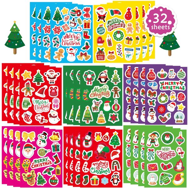 Christmas Stickers for Kids and Adults Christmas Face Stickers Bulk Cute Party Stickers for Pumpkins and Water Bottles Santa Claus Deer Snowman Stickers holiday Party Favor Supplies Art Craft Gifts