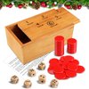 Realspring Penny Game Pennies Dice Games Family Fun Board Game Wooden Penny Game Box 6 Wooden Dice 60 Red Plastic Coins for 2-6 Players to Interact with Family and Friends