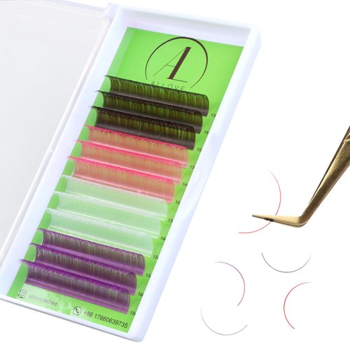 ALLOVE Colored Eyelash Extension Classic Lash Extensions 0.05 D Curl 13-15mm Mixed Tray Dark Brwon-Pink-White-Purple Individual Volume Lash Extensions Color Lash Trays for Lash Extensions
