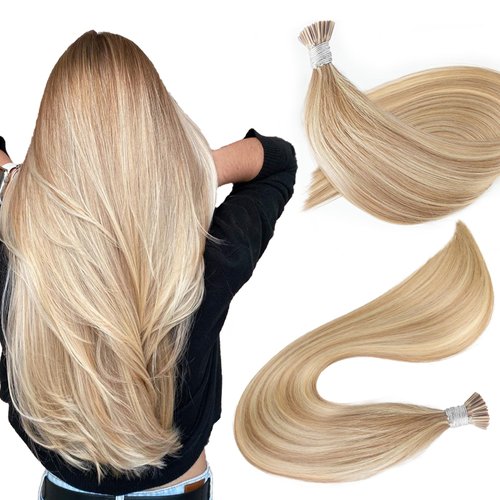 Itip Human Hair Extensions I Tip Hair Extensions Human Hair 50g 14inch#18613 Golden Brown mix Bleach Blonde Itip Hair Extensions I Tips Hair Extensions Real Human Hair Cold Fusion Itip Hair Extensions