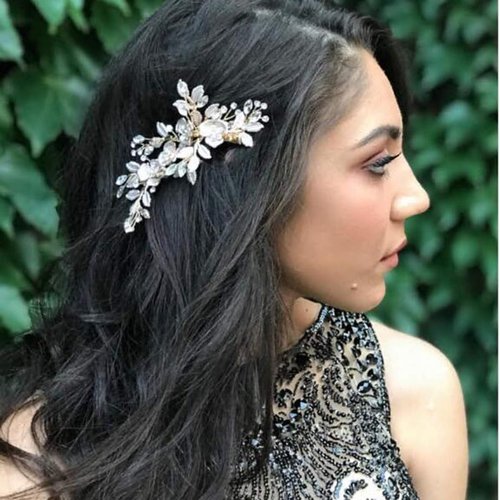 YERTTER Vintage Rhinestones Bride Wedding Hair Accessories for Brides Crystal Simulated Pearl Floral Leaves Bridal Hair Comb for Women and Girls (Silver)