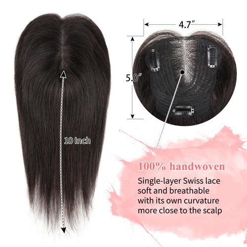 Uaismewow Hair Toppers for Women Real Human Hair Short Hair Toppers for Women with Thinning Hair 100% Remy Human Hair Clip in Dark Brown Real Hair Topper Middle Part Hair Topper for Thin Hair