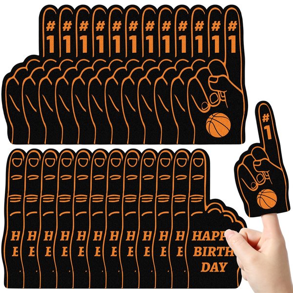 Foilswirl 24 Pack Foam Finger Cheerleading Foam Hand Sports Themed Party Favors for Celebration Events School Birthday Sporting Party Decoration (Basketball)