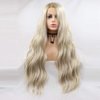 Xiweiya Long Blonde Wavy Wig with Light Blonde Brown Root Synthetic Lace Front Wigs Side Part Wig Long Soft Wavy Wig Hair Replacement Wig for Women, Drag Queen Makeup 24 inch