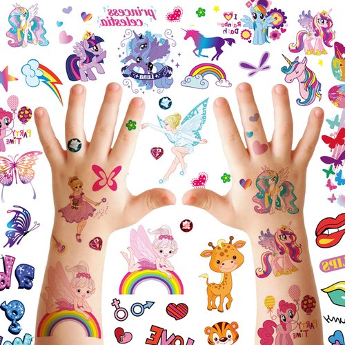 Temporary Tattoo Stickers for Kids, Fake Glitter Tattoos for Boys Girls, Gift for Birthday, Party, Group Activities, Festive, Waterproof Butterfly, Fairy, Letter, Animals,12 Sheets (145+Design)