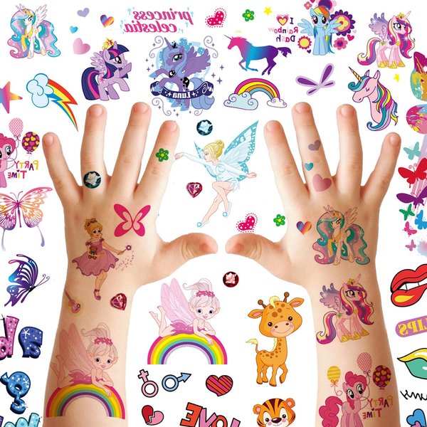 Temporary Tattoo Stickers for Kids, Fake Glitter Tattoos for Boys Girls, Gift for Birthday, Party, Group Activities, Festive, Waterproof Butterfly, Fairy, Letter, Animals,12 Sheets (145+Design)