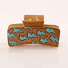Merbaa Cowgirl Stuff Cowhide Hand Tooled Patch Leather Desert Mirage 3.5" Claw Clip Western Women Hair Accessories for Gifting, Daily Use Easy Hair Styles Claw Clip