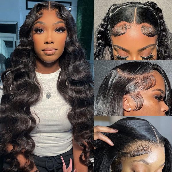 250 Density Body Wave Lace Front Wigs Human Hair Pre Plucked with Baby Hair Glueless Human Hair Wigs for Women 13x4 HD Transparent Lace Front Wigs with Natural Hairline 24 Inch