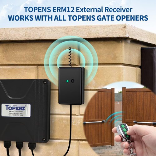 TOPENS ERM12 Universal External Receiver with 2 Remote Control Transmitters for Automatic Swing Sliding Gate Opener Garage Door Opener, Remote Operator Accessory for Outdoor Use