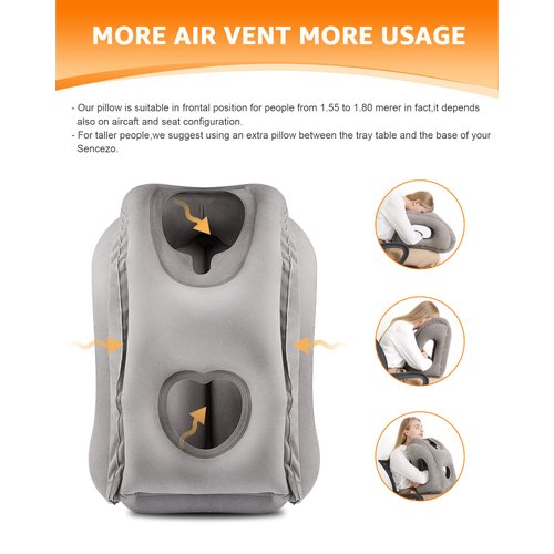 Sunany Travel Pillow, Inflatable Neck Pillow Used for Airplanes/Cars/Buses/Trains/Office Napping with Eye Mask/Earplugs (Gray)