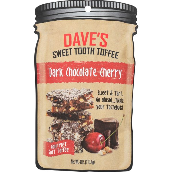 Dave's Sweet Tooth Toffee - Dark Chocolate Cherry Toffee (4 oz) - Handmade & Homemade Gourmet Soft Toffee with Real Butter, Real Sugar and Hand-Sliced Almonds, Naturally Gluten-Free