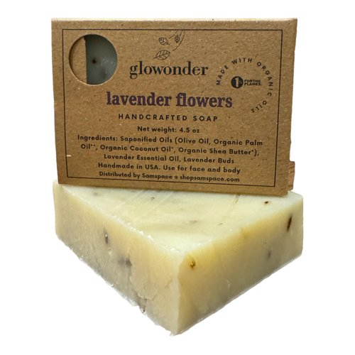 Glowonder 1 Pack Lavender Flowers Handmade Organic Bar Soap for Face and Body - Moisturizing, All-Natural, Cruelty-Free - Botanical Ingredients - Shower, Bath, Hand Soaps, Gifts - 4.5 oz