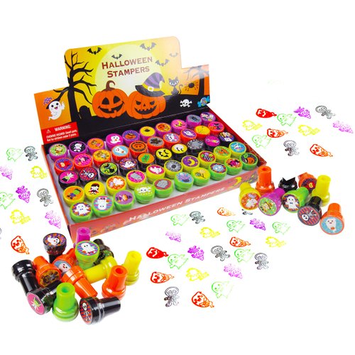 TINYMILLS 50 Pcs Halloween Stamps for Kids with 50 Different Designs Trick or Treat Stampers Bulk Halloween Party Favors for Kids, Game Prizes, Halloween Stampers for Kids, Non Candy Treats