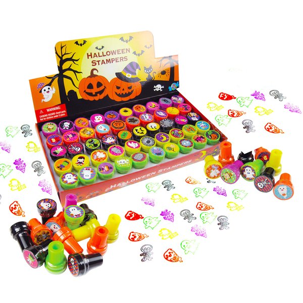 TINYMILLS 50 Pcs Halloween Stamps for Kids with 50 Different Designs Trick or Treat Stampers Bulk Halloween Party Favors for Kids, Game Prizes, Halloween Stampers for Kids, Non Candy Treats