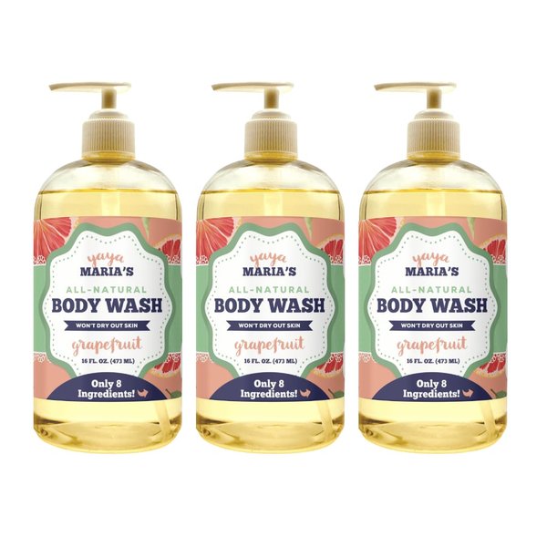 Yaya Maria's Natural Body Wash, Only 6 Ingredients, 100% Nontoxic, Keeps Skin Soft, Cruelty-Free (Grapefruit)