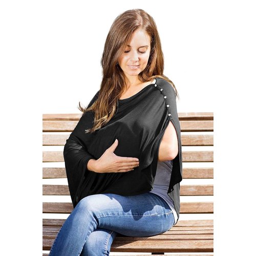 Byrd & Blume Maternity Nursing Cover Breathable Lightweight Breastfeeding Cover Wrap Shawl Scarf Poncho Adjustable Snaps Full 360 Degree Coverage Stroller Blanket Infant Car Seat Canopy (Black)
