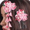 3Pcs Kimono Hair Accessories Japanese Kimono Flower Hair Clips Tassel Hair Hairpins Japanese Style Kimono Hair Barrettes Hair Accessories for Women (Pink)
