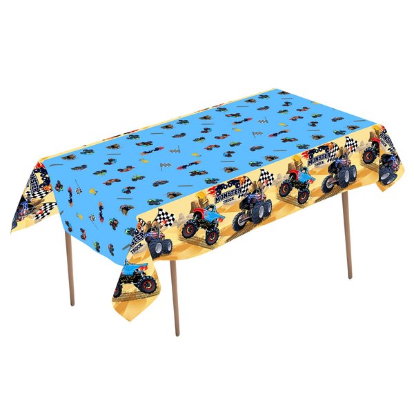 3 Pack Truck Party Tablecloth, Monster Machine Truck Table Cover Checkered Flag Tablecloth for Birthday Party Decorations Supplies, 86.6 * 51.2 inches11