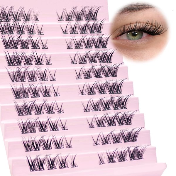 SLSXNL Lash Clusters Wispy Left and Right,Cat Eye C Curl Fox Eye Eyelash Clusters Natural Wispy Cluster Eyelash Extensions 9-14MM Thin Band False Eyelashes 9mm 11mm 12mm 14mm