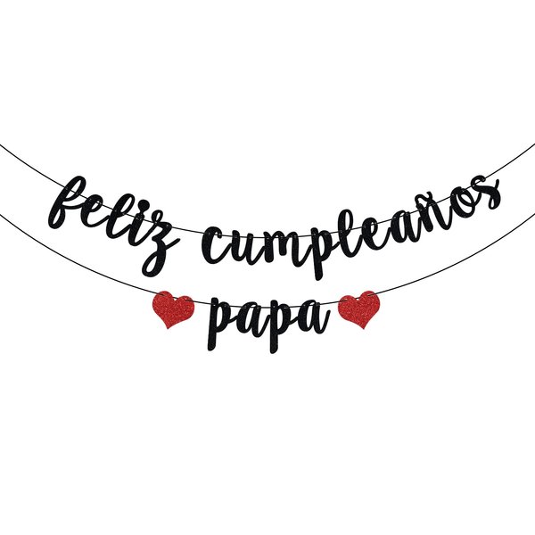 Black Glitter Feliz Cumpleaños Papa Banner - Fiesta Theme Party Decorations - Happy Father's Day, Dad Birthday Party Decorations