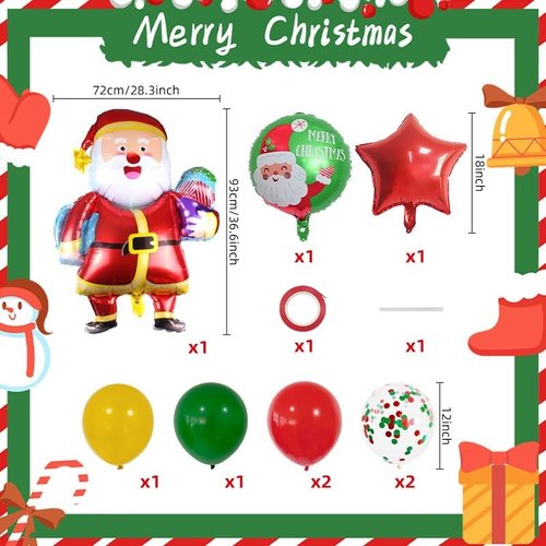 Christmas Balloons Set, Christmas Theme Party Decorations, Santa Claus Balloon, Star Balloons, Merry Christmas Party Supplies, Christmas Printed Round Balloon (B)