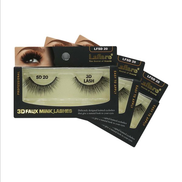 Laflare Silk Lashes 3D FAUX MINK Eyelashes, Light, Reusable, Handmade, Natural Looking, Professional Easy to Apply Eyelashes in a Knitted Style2-3 PACKS BUNDLE SPECIAL (3, SD20)